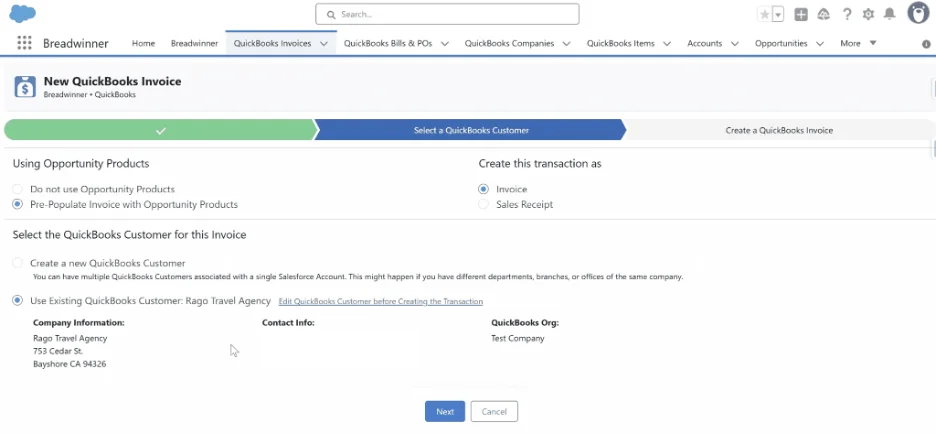 Creating a QuickBooks Invoice in Breadwinner