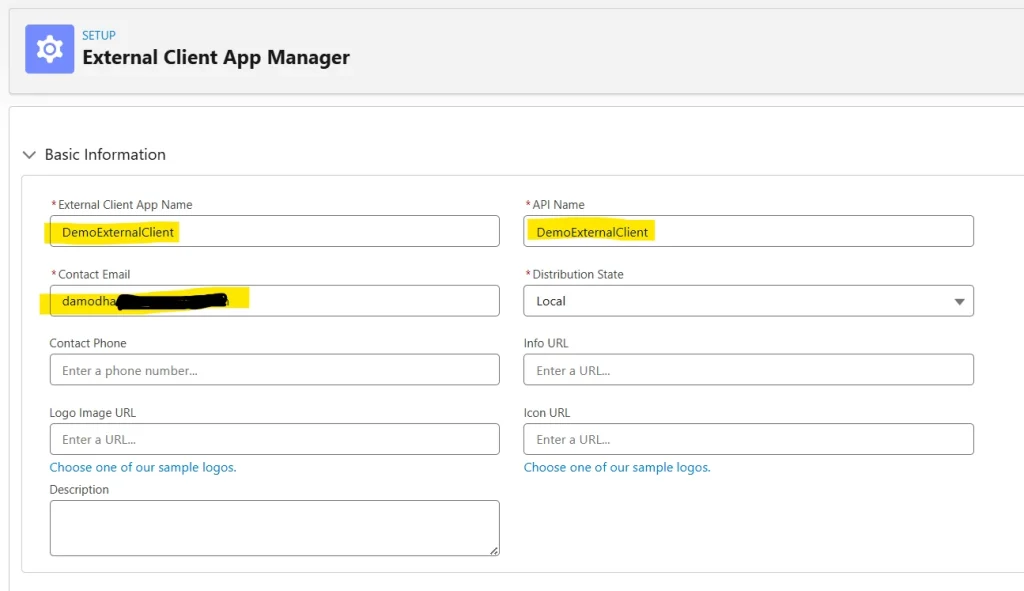 Salesforce Connected App Basic Information Salesforce Connected App Basic Information