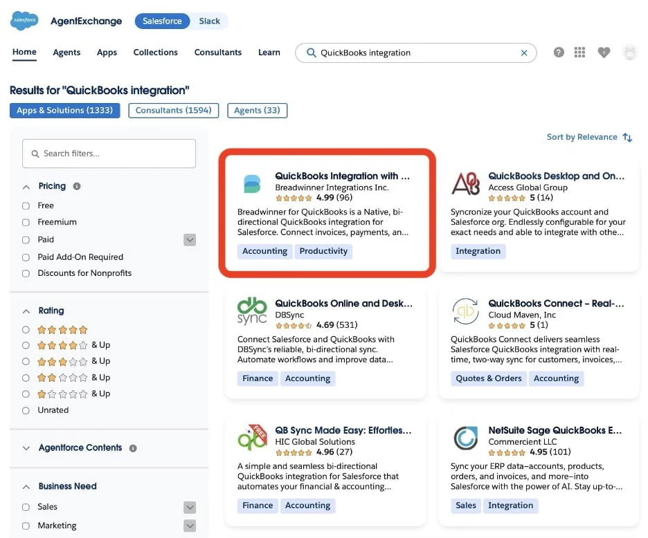 Salesforce Integration with QuickBooks appexchange tool